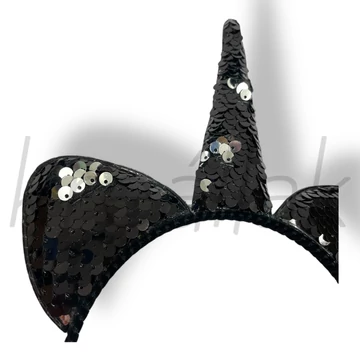 Fekete flitteres unikornis hajpánt 