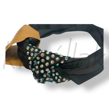 Fekete strasszos szatén hajpánt