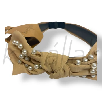 Bézs gyöngyös szatén hajpánt