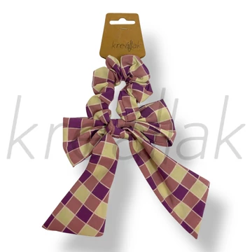 Bézs-lila kockás masni hajgumi