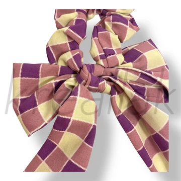 Bézs-lila kockás masni hajgumi