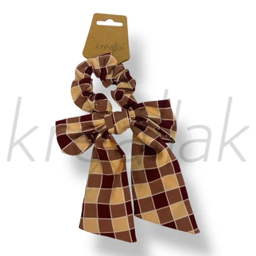 Barna-bézs kockás masni hajgumi