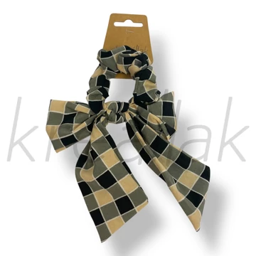 Fekete-bézs kockás masni hajgumi