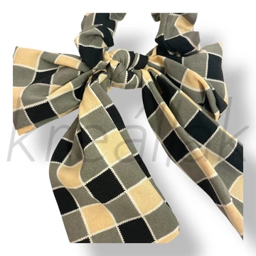 Fekete-bézs kockás masni hajgumi