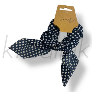 Sötétkék-fehér pöttyös masni hajgumi