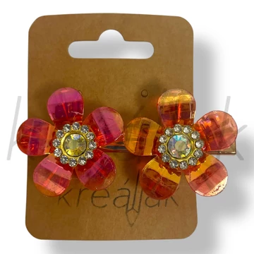 Pink virágos köves hajcsipesz