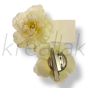 Törtfehér sárga bibés virág hajcsipesz,kitűző szett