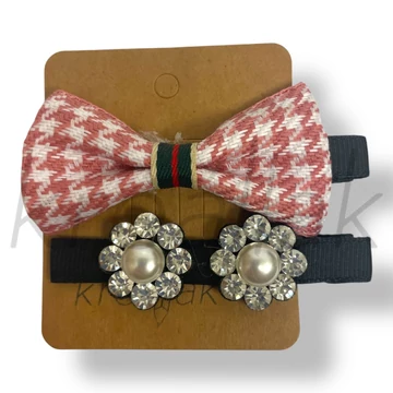 Rózsaszín tyúklábmintás hajcsipesz szett