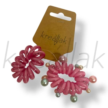 Pink gyöngyös spirál hajgumi