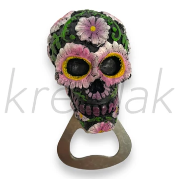Rózsaszín virágos koponya üvegnyitó