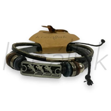 Karkötő - Fekete bőrkarkötő delfinekkel