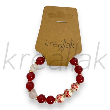 Karkötő - Bordó,virágos gyöngyös karkötő