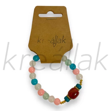 Karkötő - Világos gyöngyös karkötő egy terrakotta gyönggyel