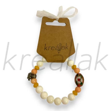 Ásvány karkötő - Fehér kagyló gyöngy elefánt medállal