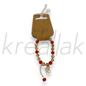 Karkötő - Piros gyöngyös karkötő lepkével