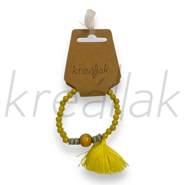 Karkötő - Sárga plasztik gyöngyös bojtos karkötő