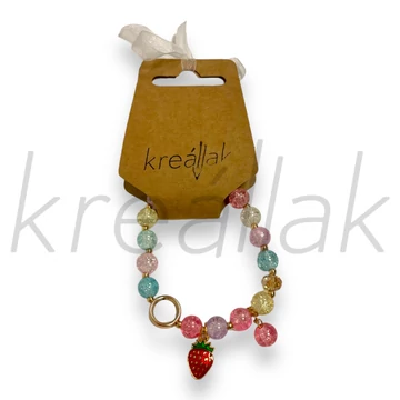 Karkötő - Üveg gyöngy karkötő eper medállal