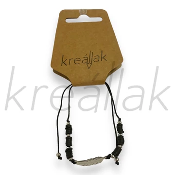 Karkötő - Fekete zsinór karkötő toll medállal