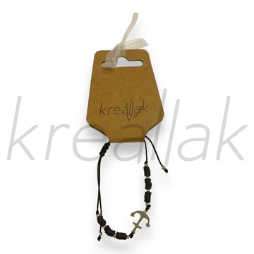 Karkötő - Fekete zsinór karkötő vasmacska medállal