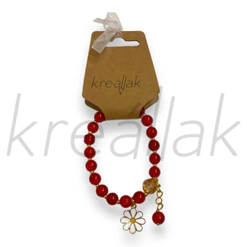 Karkötő - Piros karkötő virág medállal