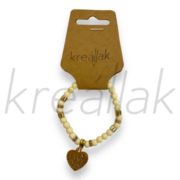 Karkötő - Törtfehér karkötő szív medállal