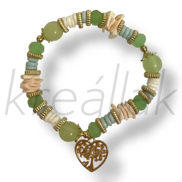 Zöld életfa szív medál karkötő