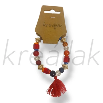 Piros-kék gyöngyös bojt karkötő