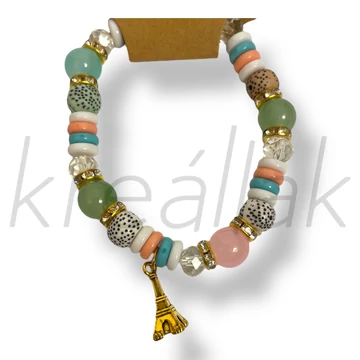 Pasztell Eiffel torony medál karkötő