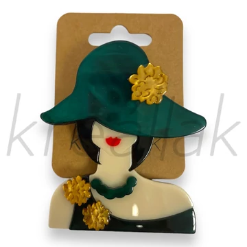 Bross - Zöld nő kalapban kitűző
