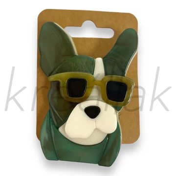 Bross - Zöld kutya kitűző plasztik