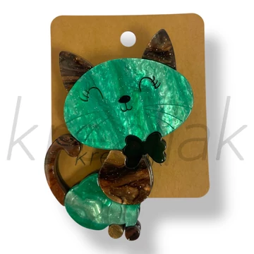 Zöld nagy plasztik cica kitűző