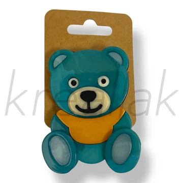 Türkízkék plasztik maci kitűző