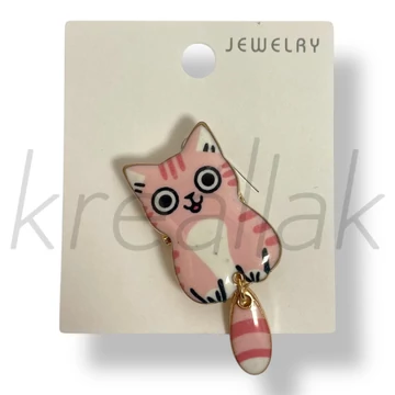 Pink csíkos farkú cica kitűző