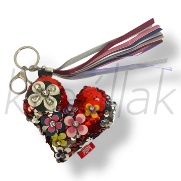 Flitteres piros szíves kulcstartó