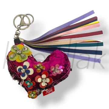 Pink flitteres szív kulcstartó 