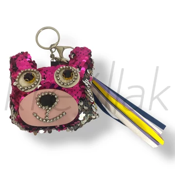 Pink flitteres maci kulcstartó 