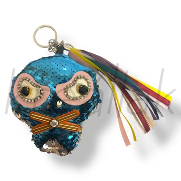 Kék flitteres koponya kulcstartó 