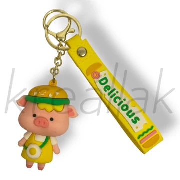 Sárga szilikon malacos kulcstartó