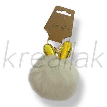 Fehér nyuszi füles szőr kulcstartó