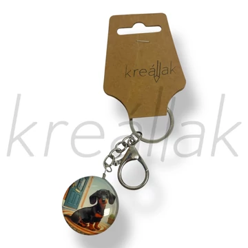 Kutya üveglencse kulcstartó