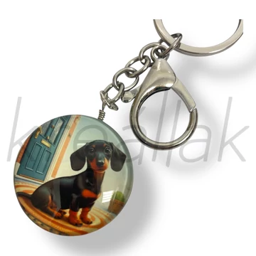 Kutya üveglencse kulcstartó
