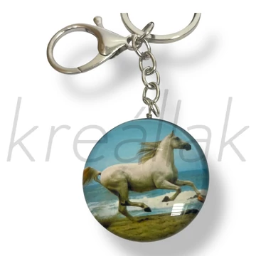 Fehér lovas kulcstartó