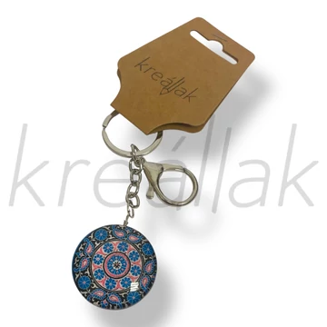 Kék mandala üveglencsés kulcstartó