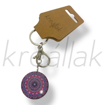 Lila mandala üveglencse kulcstartó