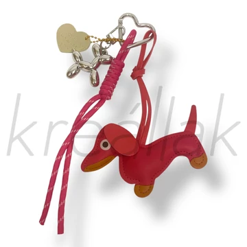 Pink bőr tacsi kulcstartó