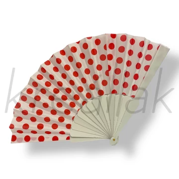 Fehér alapon piros pöttyös legyező