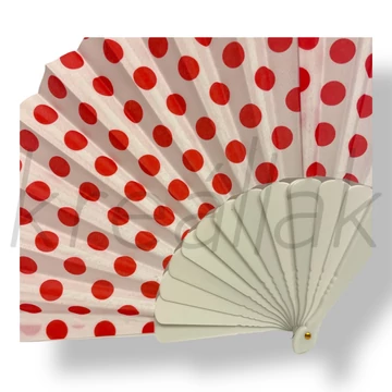 Fehér alapon piros pöttyös legyező