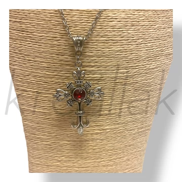 Piros köves kereszt nyaklánc