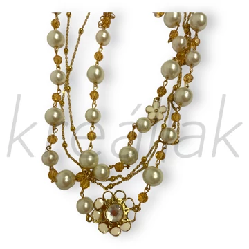 Nyaklánc - Gyöngyös,virágos arany nyaklánc