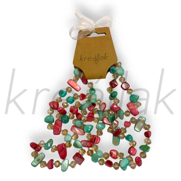 Nyaklánc - Színes ,piros gyöngyös nyaklánc kagylókkal